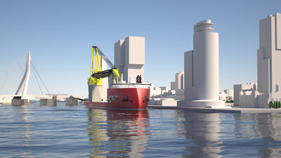 The ULSTEIN HX122 and the Rotterdam skyline crop