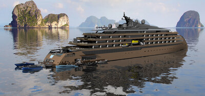 An ULSTEIN CX136 with tender vessels.