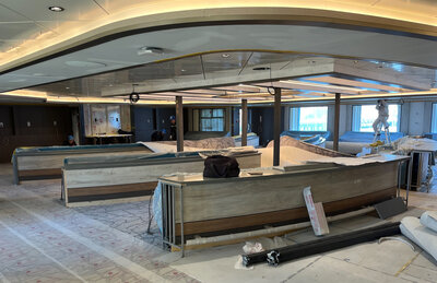 Electrical work and carpet installation on the Ocean Albatros.