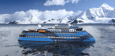 The 'Ocean Albatros' in polar surroundings.