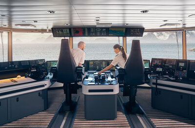 View from the open bridge on the Ulstein designed Lindblad vessels.