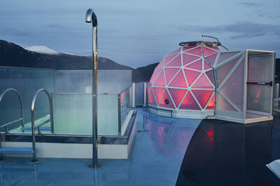 Infinity pool and relaxation igloo on the aft deck of the National Geographic Endurance.