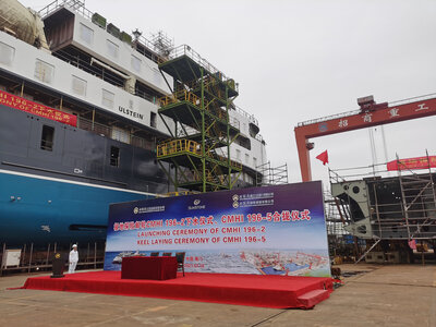 Sylvia Earle (left) and Ocean Odyssey (right), in different phases of construction.