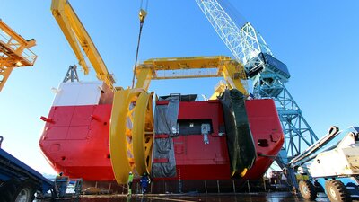 Aft view of the installation of the fairing.