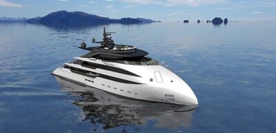 The CX128 is a small but spacious yacht of 55m length, with a cool, futuristic design.