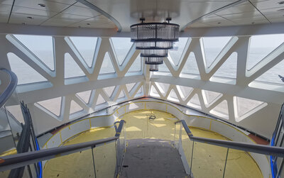 The view from the staircase in the bow part of the Ocean Explorer