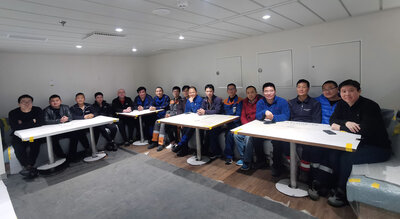 The Ulstein sea trial team onboard the expedition cruise vessel Ocean Explorer