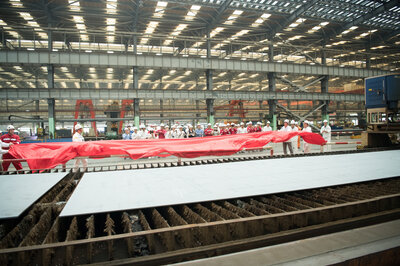 A steel cutting ceremony for the Ocean Odyssey.