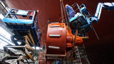 Thruster installation underway. Photo: Daniel Osnes.