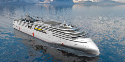 A hospital and aid ship based on a RoPax RX107 design platform