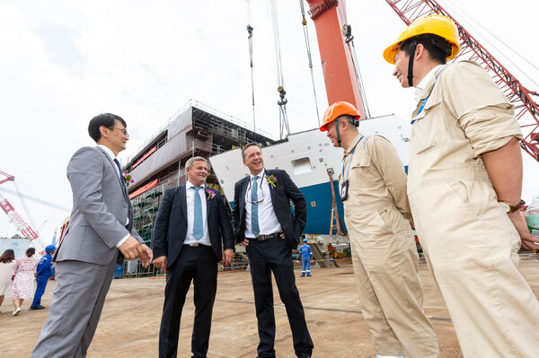 Ulstein representatives from China and Norway at the keel laying ceremony for Ocean Victory.