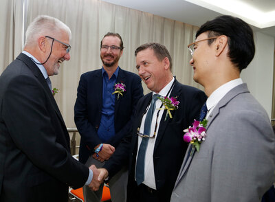 Niels Erik Lund meeting up with Lars Ståle Skoge and Kirk Du, representing the design company Ulstein.