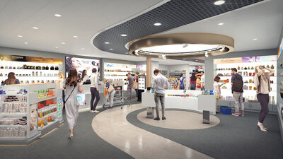 The perfume and cosmetics store.