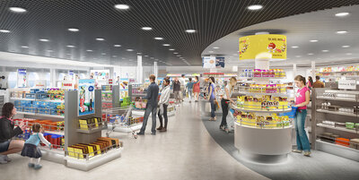 Large space taxfree shopping.