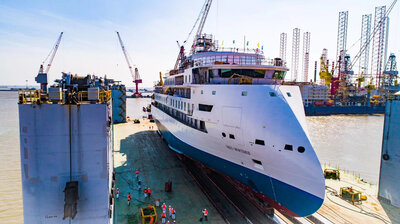 The 'Greg Mortimer' being prepared for launch.