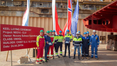Keel Laying ceremony of the Cable Laying Vessel 'Nexans Aurora'.