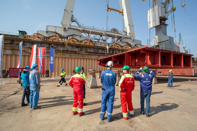 Attendants at the keel laying ceremony of the 'Nexans Aurora'.