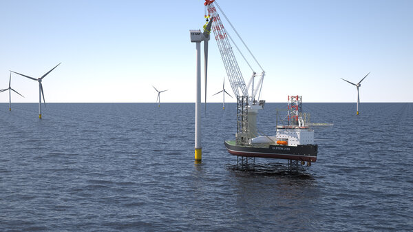 ULSTEIN J102 jack-up vessel: Installation at Offshore Wind Farm, 15 MW turbines.