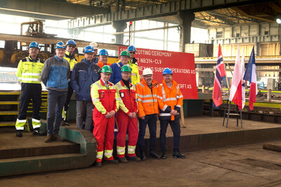 Representatives from Nexans, Crist and Ulstein Verft at the steel cutting ceremony.