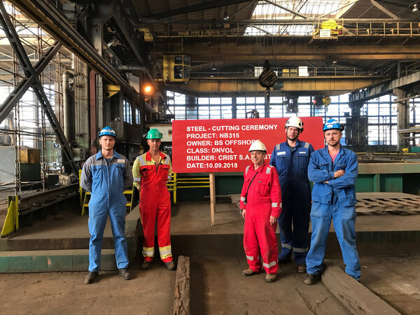 Steel cutting ceremony, yard number 315, an offshore wind vessel for Bernhard Schulte.