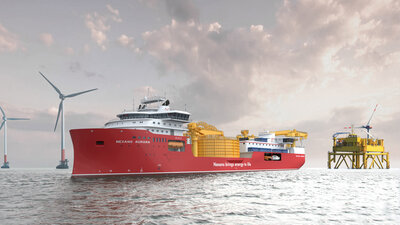 Nexans' new cable laying vessel at an offshore wind farm.