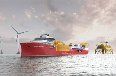 Nexans' new cable laying vessel at an offshore wind farm.