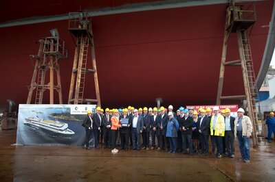 Keel laying ceremony of the 'Color Hybrid'.