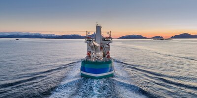 Acta Auriga leaving the construction yard, Ulstein Verft, for her new work base at Eemshaven.