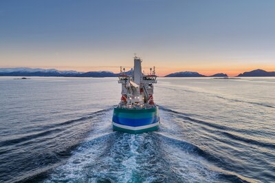 Acta Auriga leaving the construction yard, Ulstein Verft, for her new work base at Eemshaven.
