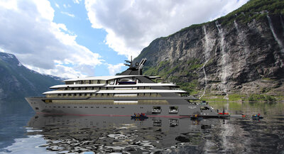 A C113 cruise ship design in the Geiranger fjord.