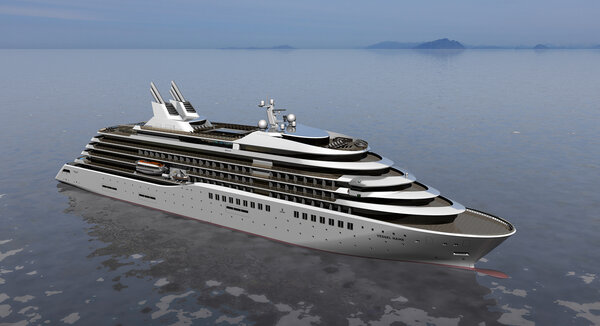 An Ulstein designed Cruise Ship with a bulbous bow.