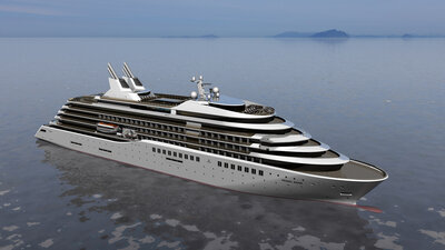 An Ulstein designed Cruise Ship with a bulbous bow.