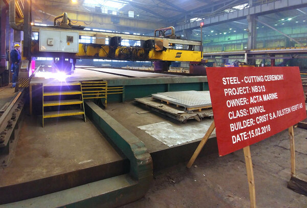 Steel cutting of the second CSV for Acta Marine built at Ulstein Verft.