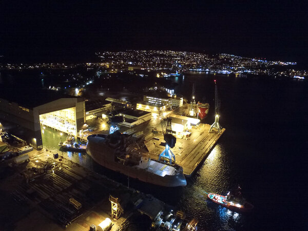 Acta Auriga hull arrival at Ulstein Verft, photo Benny Banen, Acta Marine.