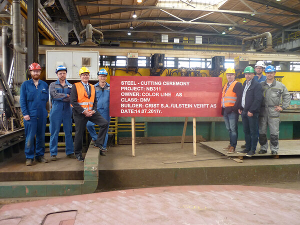 Steel cutting production start Color Line plug-in hybrid vessel.