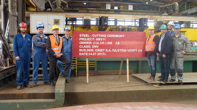 Steel cutting production start Color Line plug-in hybrid vessel.