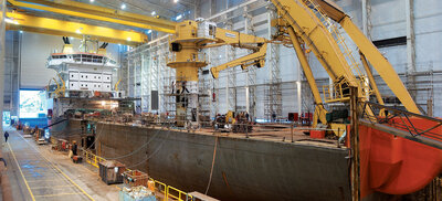 Normand Cutter in the dock hall in January 2004, about to be converted from a Cable Laying Vessel to a Pipe Laying and Construction Vessel.