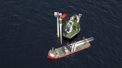 ULSTEIN J104 jack-up with ULSTEIN HX104 WTG components feeder vessel