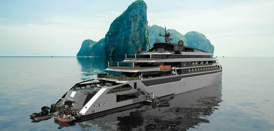 An ULSTEIN CX129 with tender vessels.