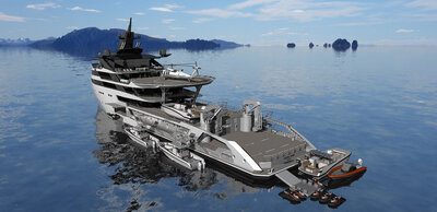 CX130 Yacht Support Tender Operations seen from aft.